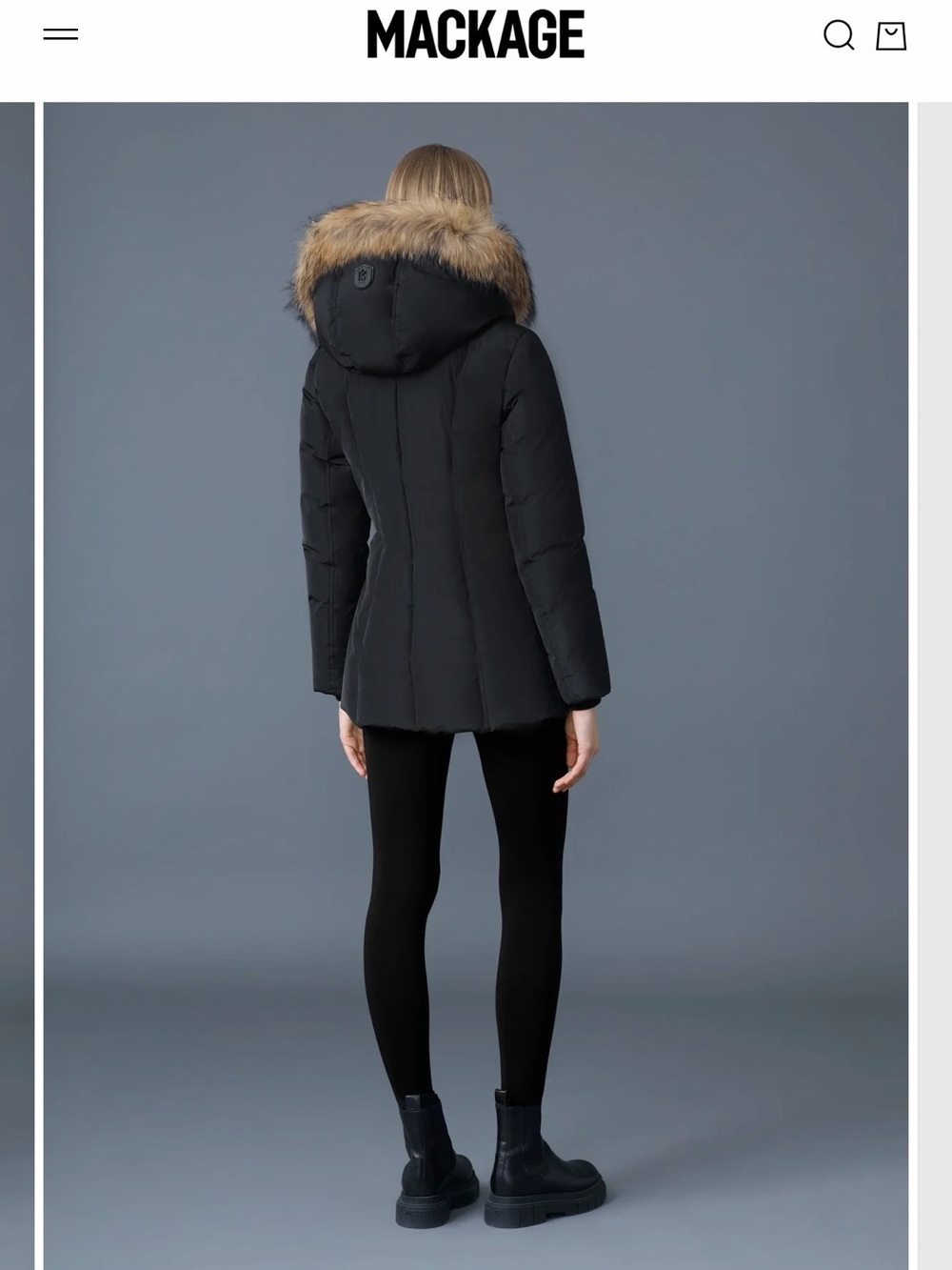 Mackage Women's Black Down Coat with Natural Fur Hood - Picture 3 of 9